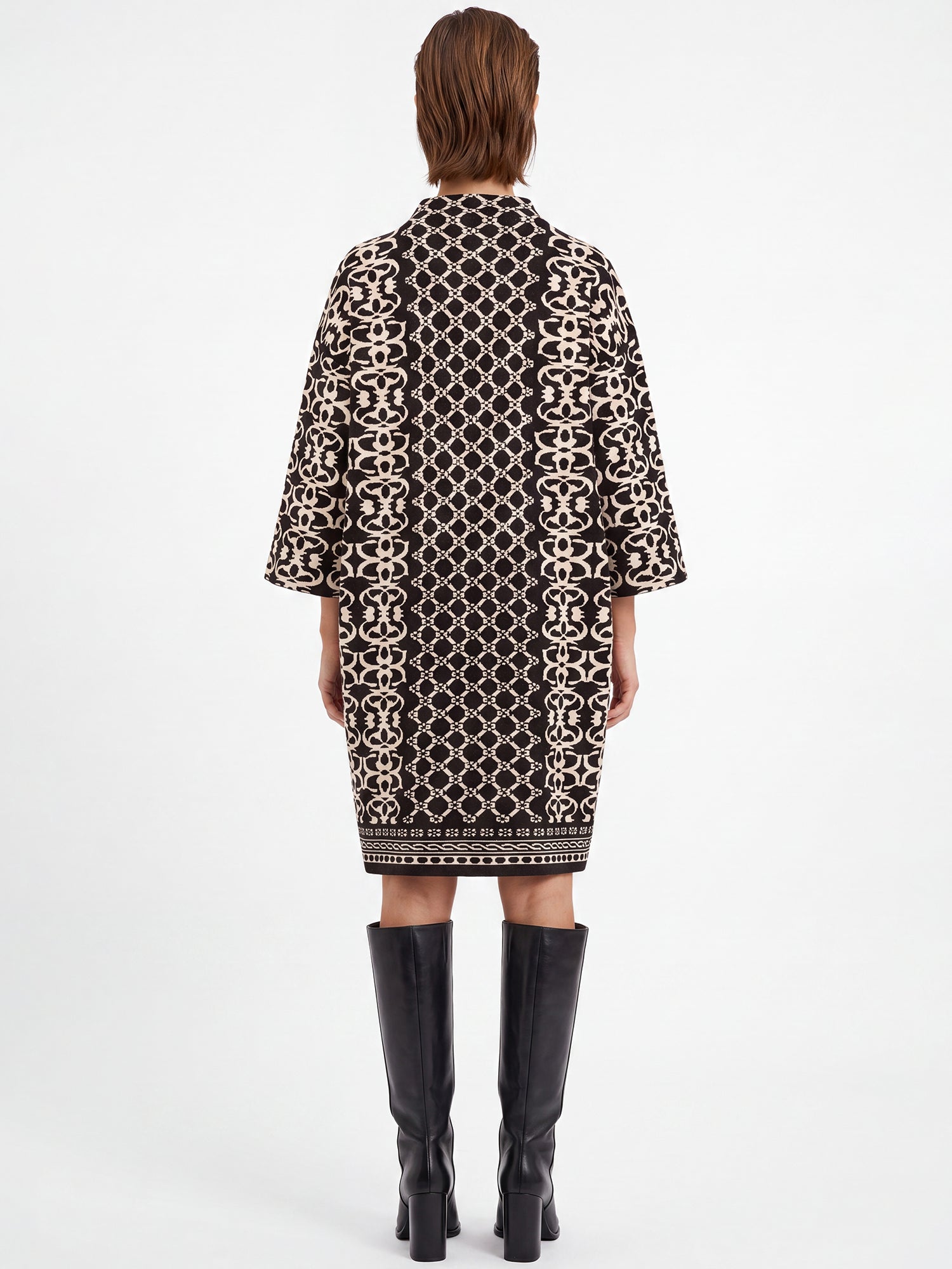 Jacquard-Strickkleid mit Kaschmir | schwarz-champagner
