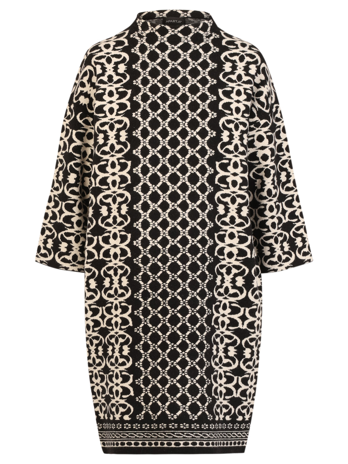 Jacquard-Strickkleid mit Kaschmir | schwarz-champagner