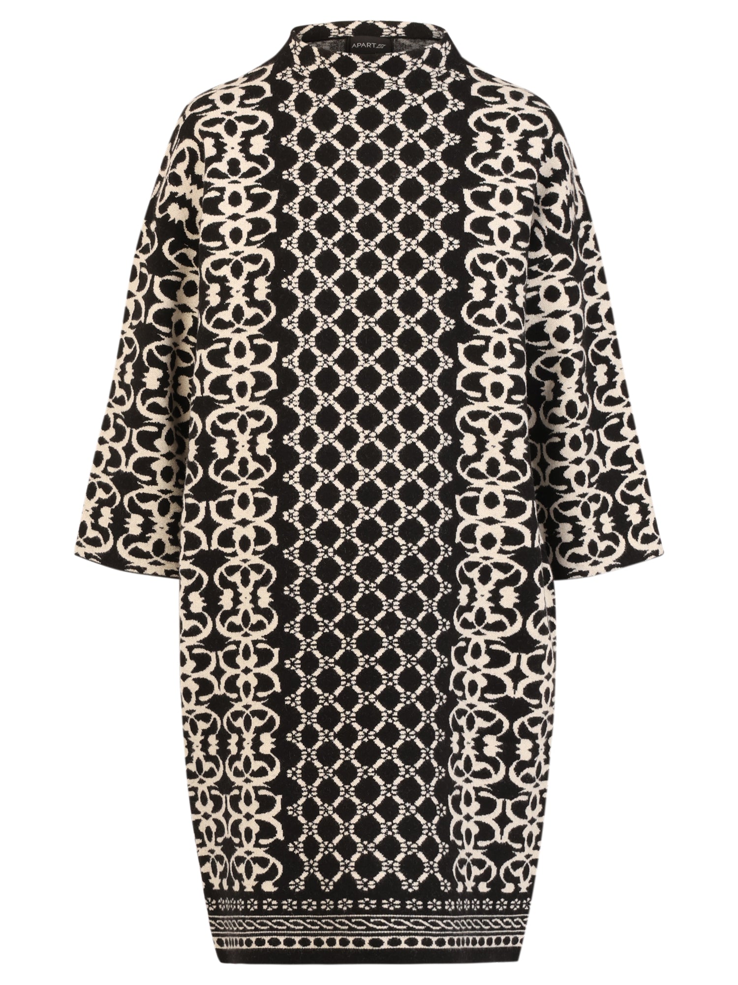 Jacquard-Strickkleid mit Kaschmir | schwarz-champagner