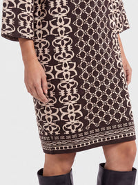 Jacquard-Strickkleid mit Kaschmir | schwarz-champagner
