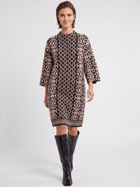 Jacquard-Strickkleid mit Kaschmir | schwarz-champagner