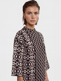 Jacquard-Strickkleid mit Kaschmir | schwarz-champagner