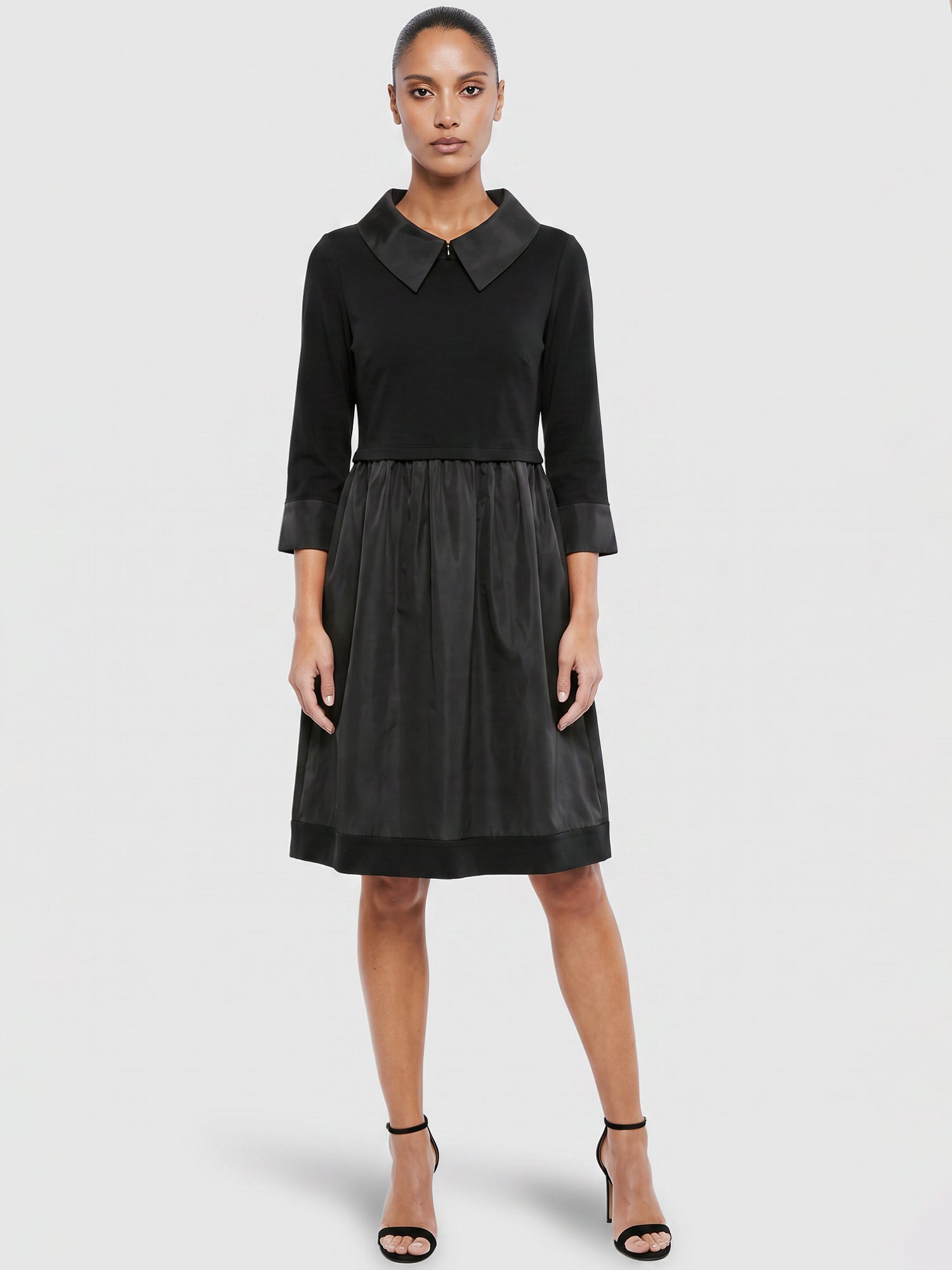 APART Kleid im Materialmix mit Hemdblusenkragen | schwarz