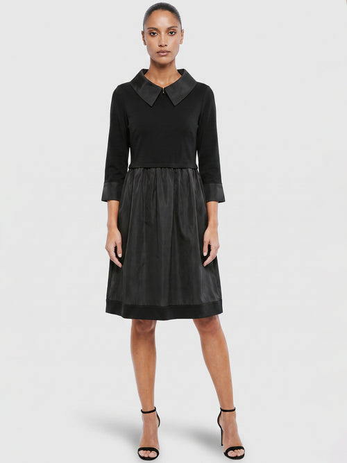 APART Kleid im Materialmix mit Hemdblusenkragen | schwarz image 1