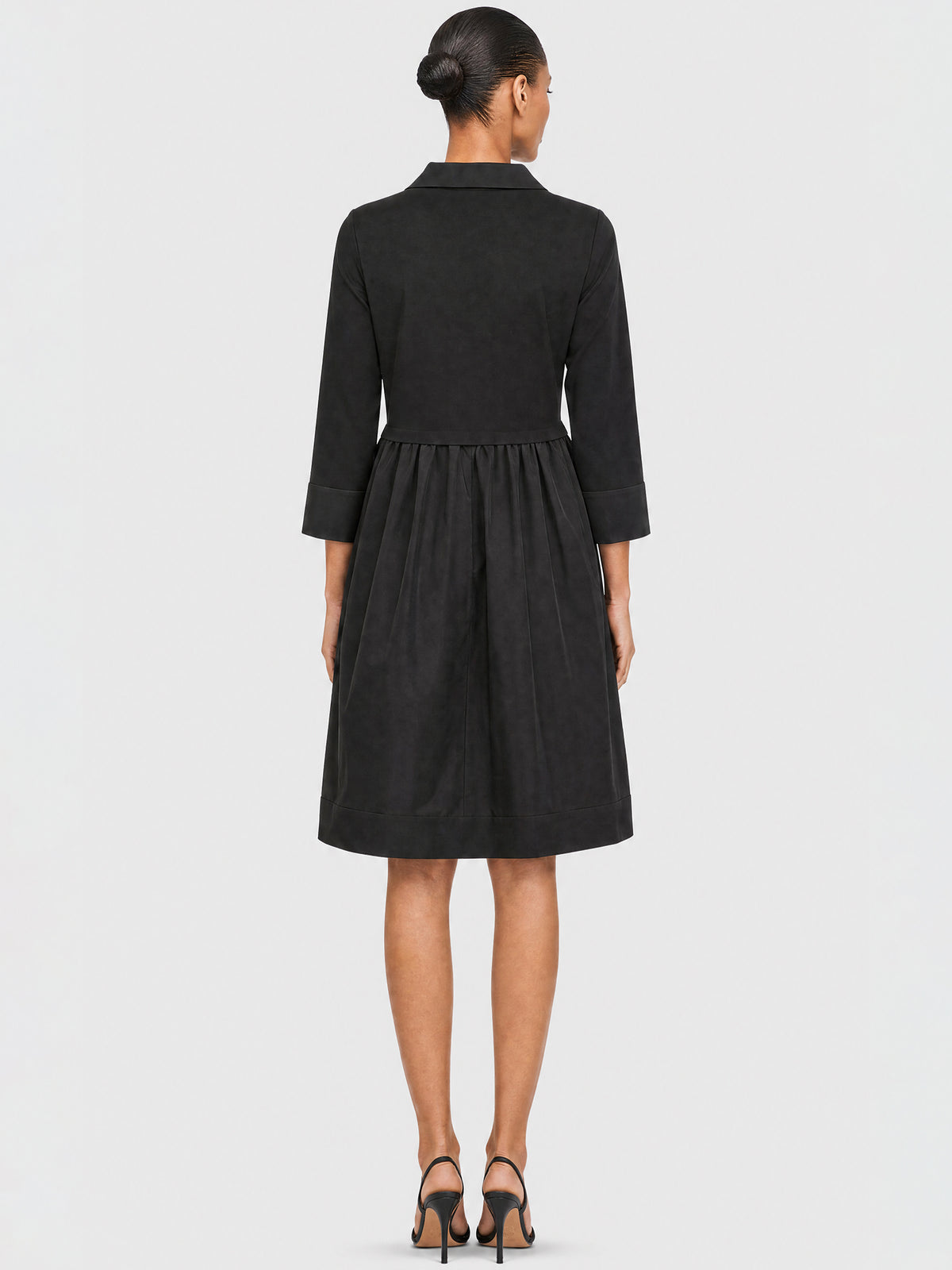 APART Kleid im Materialmix mit Hemdblusenkragen | schwarz