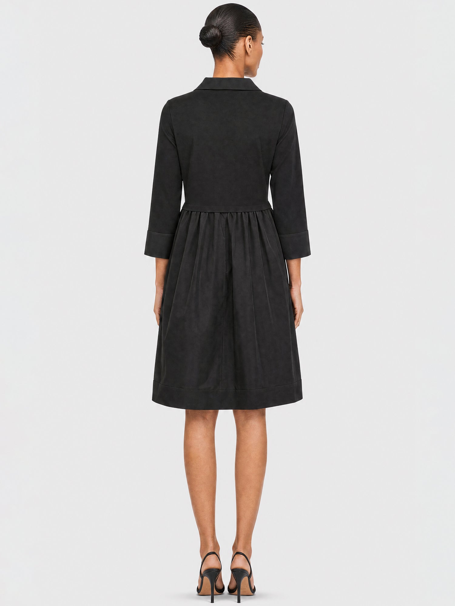 APART Kleid im Materialmix mit Hemdblusenkragen | schwarz