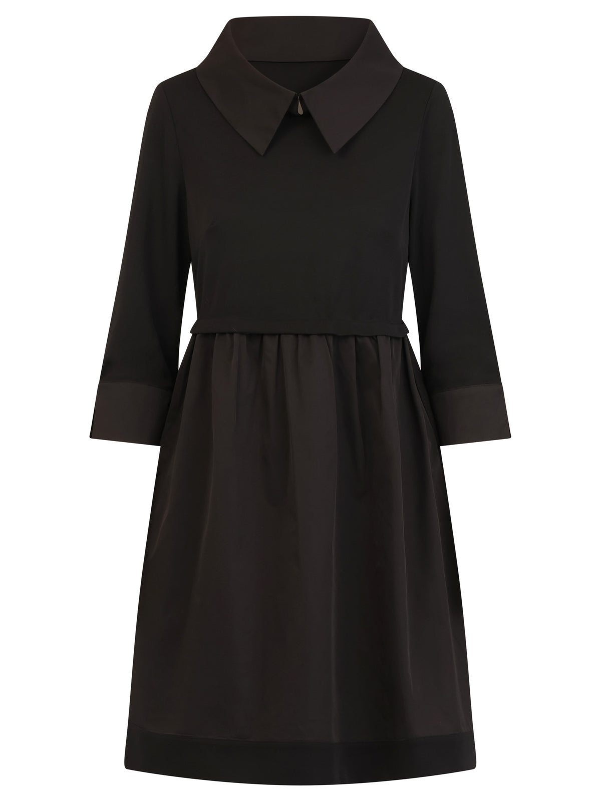 APART Kleid im Materialmix mit Hemdblusenkragen | schwarz