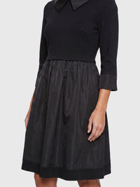 APART Kleid im Materialmix mit Hemdblusenkragen | schwarz