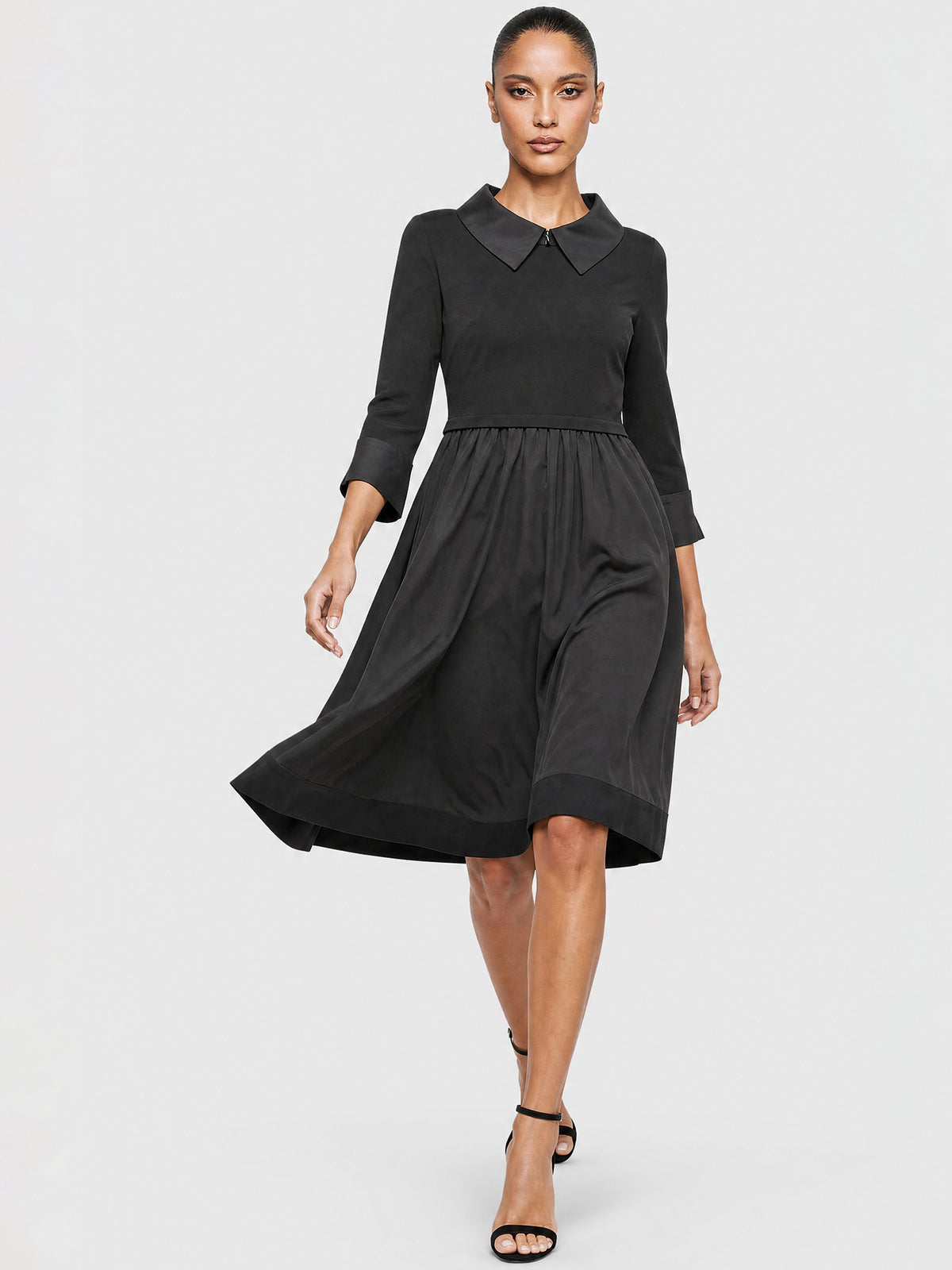 APART Kleid im Materialmix mit Hemdblusenkragen | schwarz
