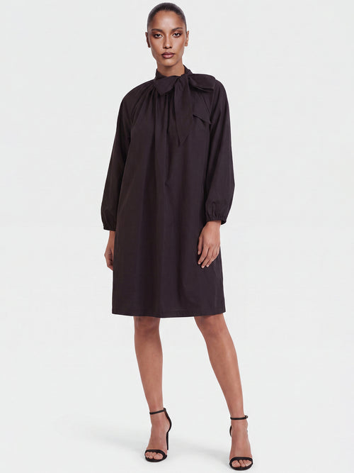 APART Oversized Taftkleid mit Bindekragen | schwarz image 1