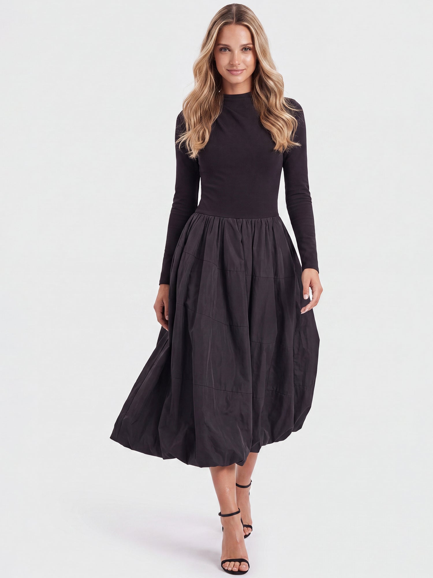 APART Midikleid mit Ballonrock | schwarz