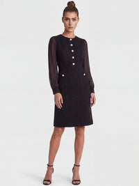 APART Bouclékleid mit Chiffonärmeln und Zierknopfleiste | schwarz