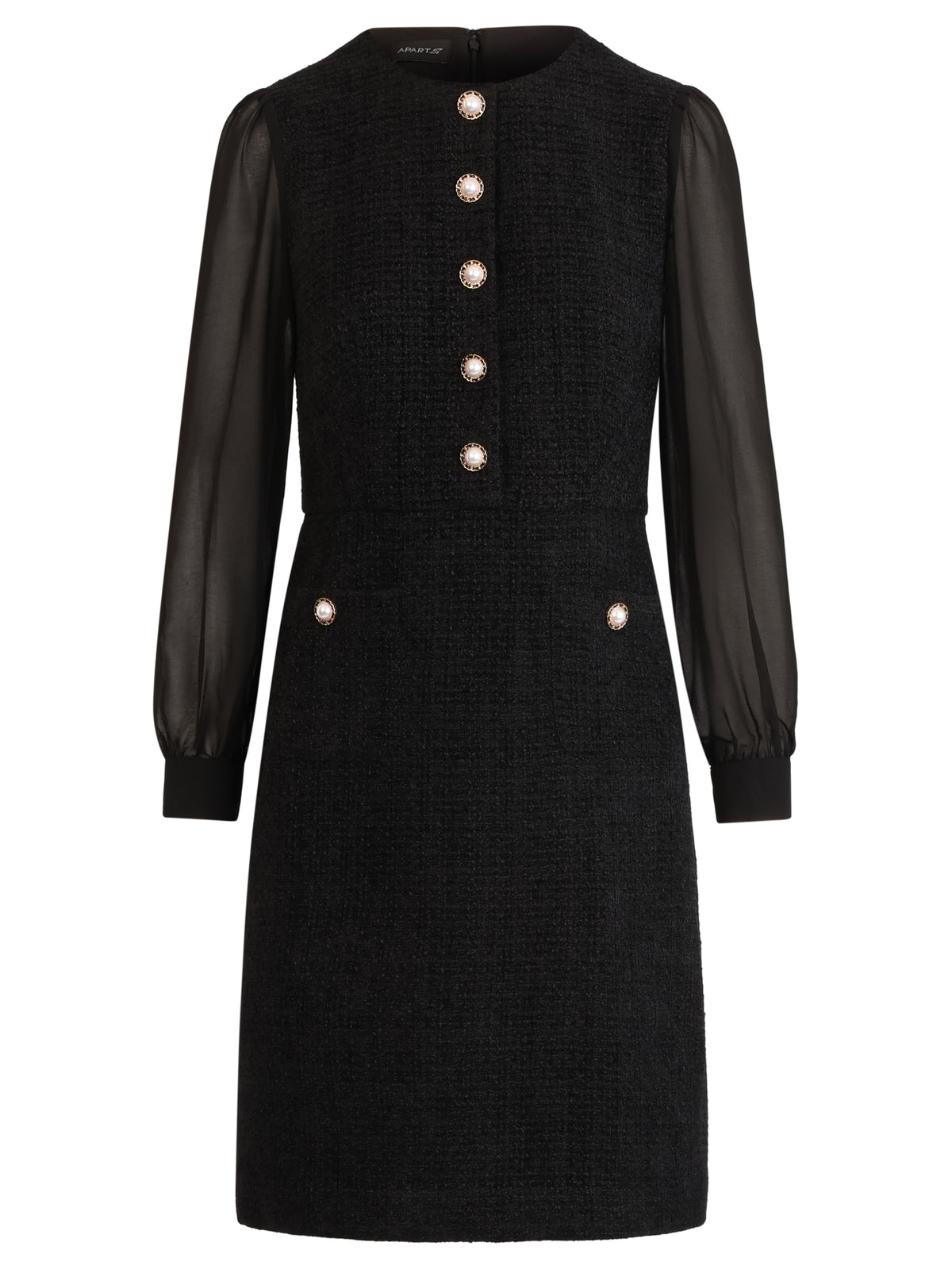 APART Bouclékleid mit Chiffonärmeln und Zierknopfleiste | schwarz