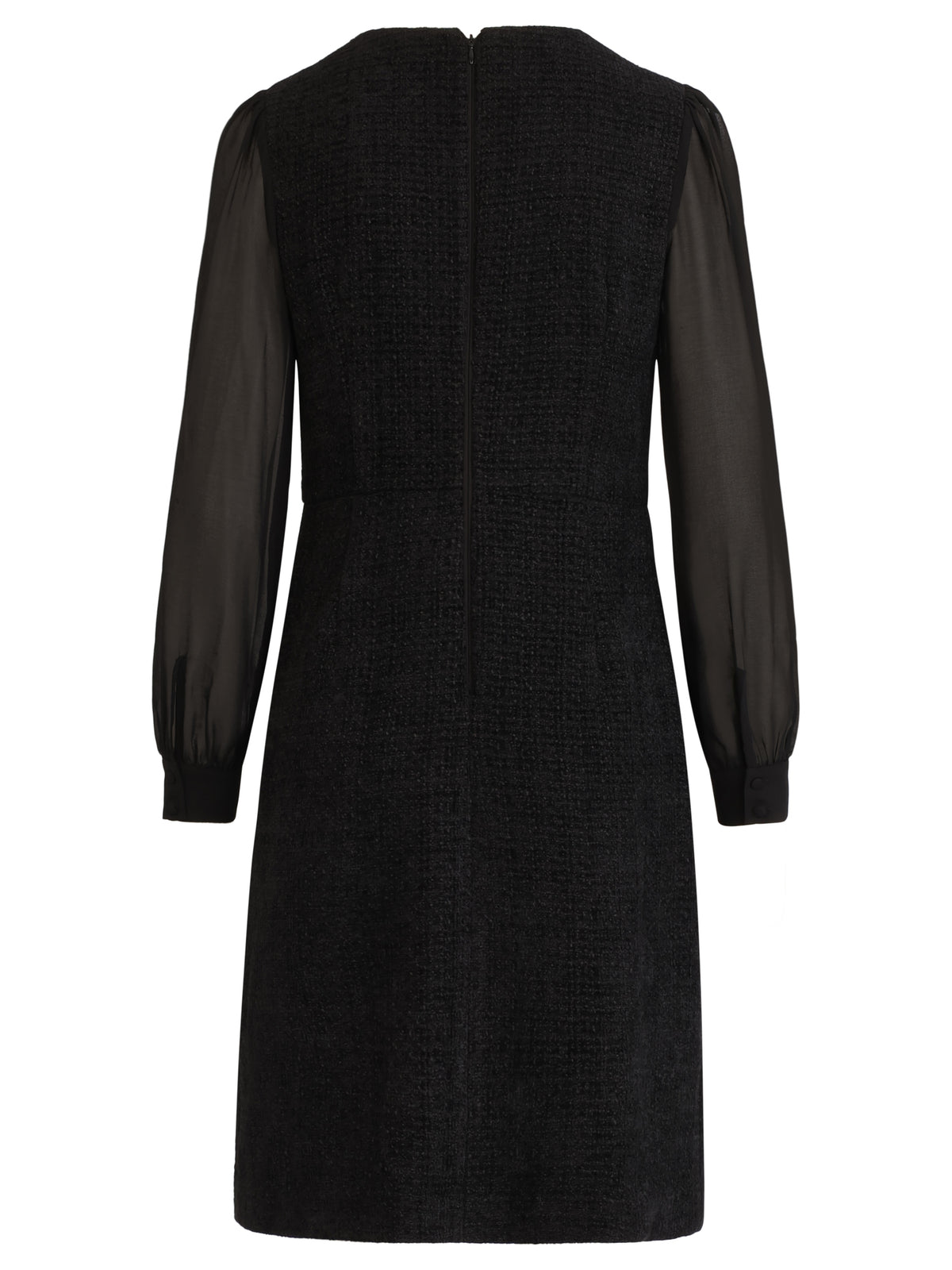 APART Bouclékleid mit Chiffonärmeln und Zierknopfleiste | schwarz