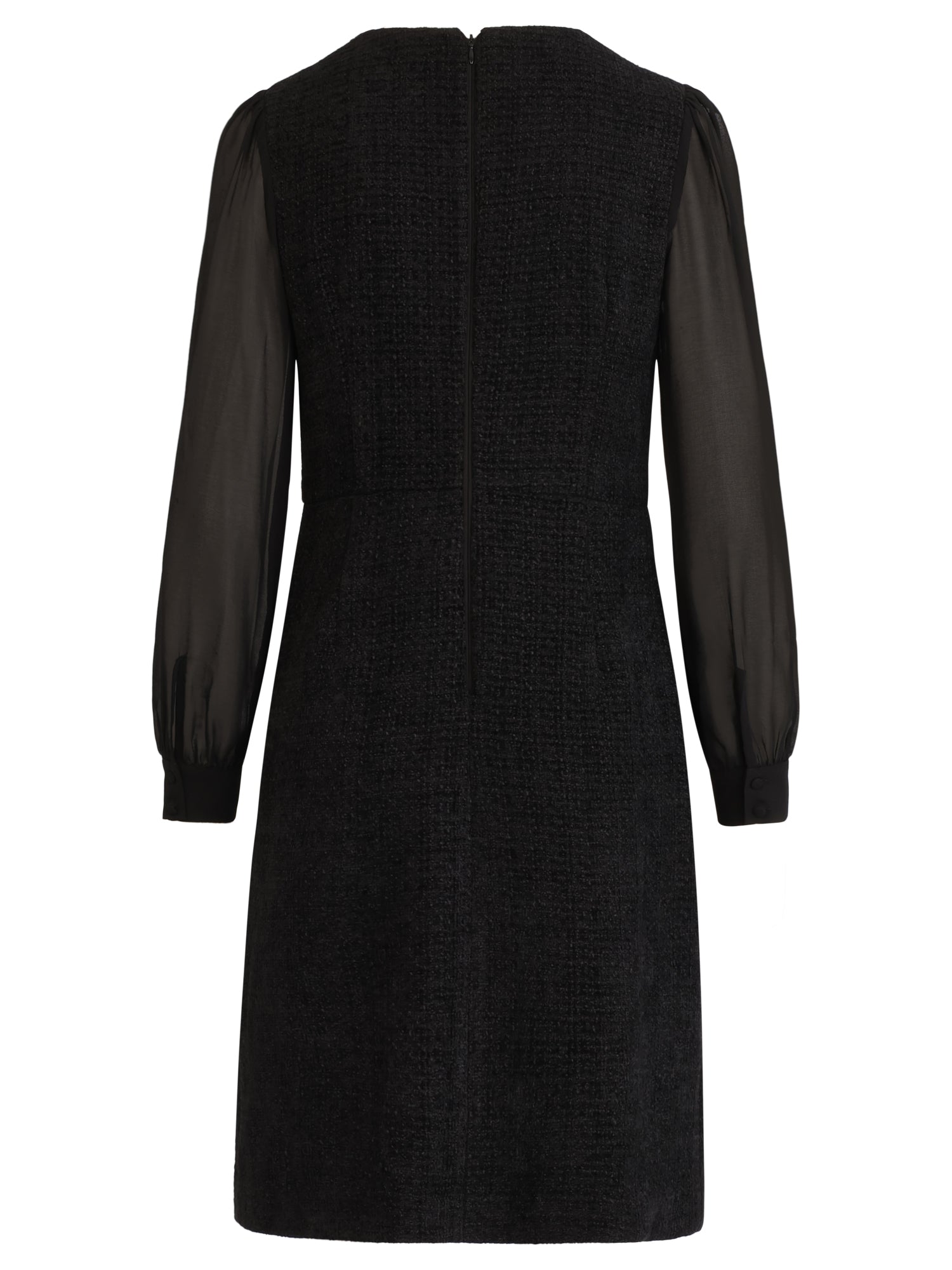 APART Bouclékleid mit Chiffonärmeln und Zierknopfleiste | schwarz