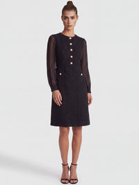 APART Bouclékleid mit Chiffonärmeln und Zierknopfleiste | schwarz