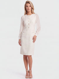 APART Bouclékleid mit Chiffonärmeln und Zierknopfleiste | creme