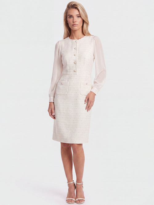 APART Bouclékleid mit Chiffonärmeln und Zierknopfleiste | creme image 1