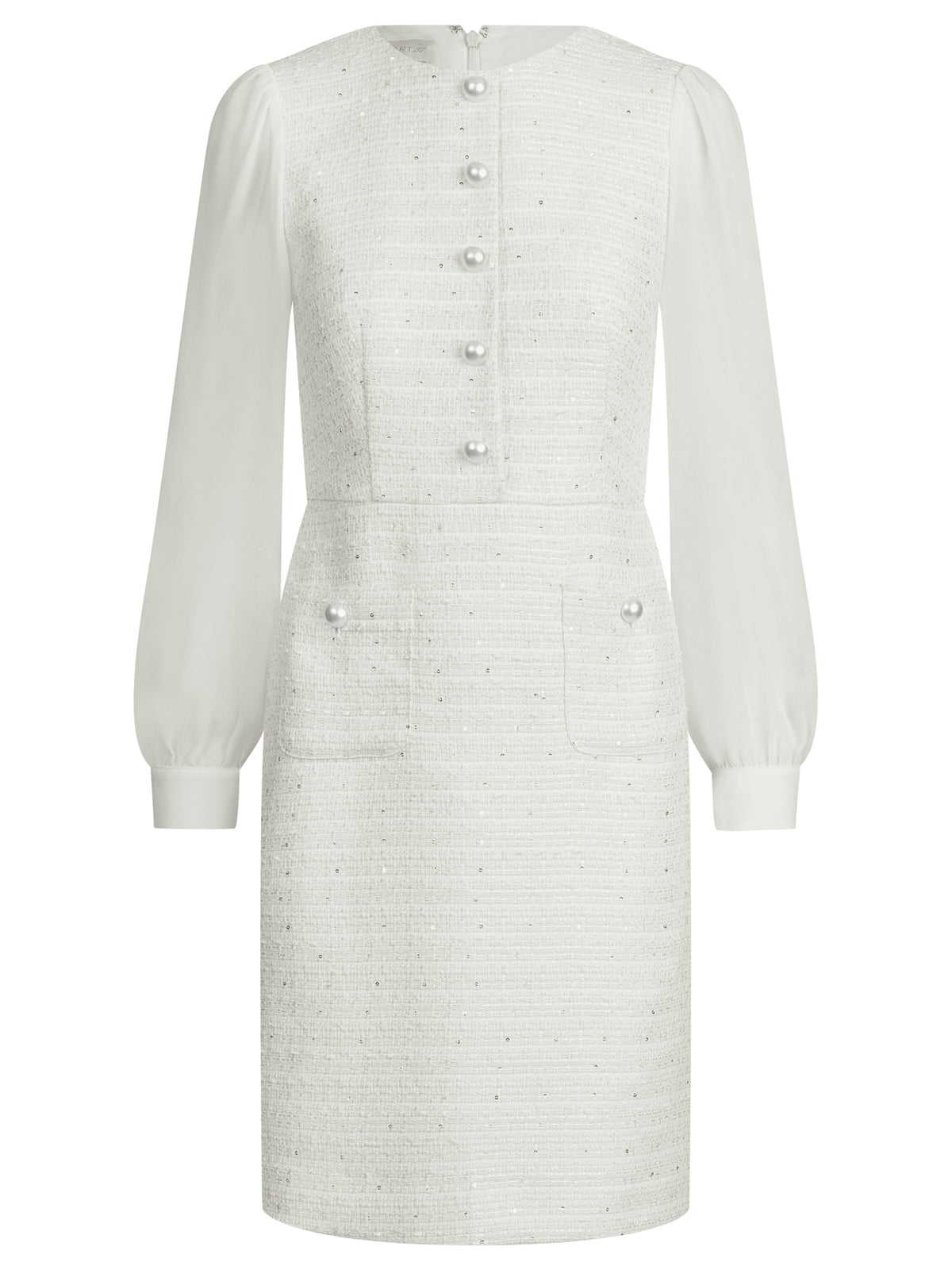 APART Bouclékleid mit Chiffonärmeln und Zierknopfleiste | creme