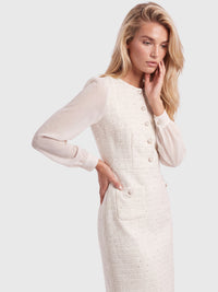APART Bouclékleid mit Chiffonärmeln und Zierknopfleiste | creme