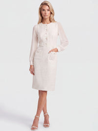 APART Bouclékleid mit Chiffonärmeln und Zierknopfleiste | creme