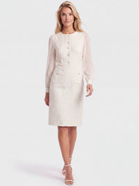 APART Bouclékleid mit Chiffonärmeln und Zierknopfleiste | creme