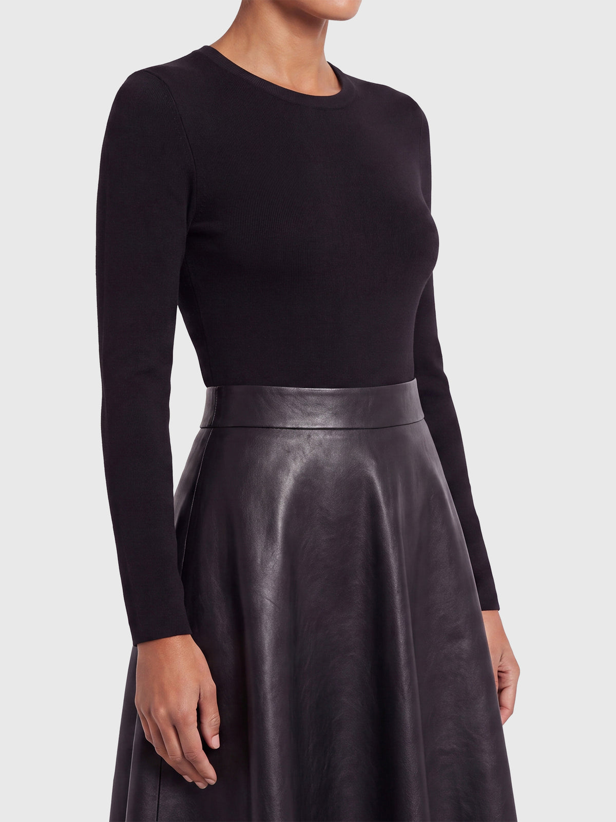 APART Midikleid im Materialmix mit Kunstlederrock | schwarz
