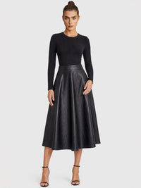APART Midikleid im Materialmix mit Kunstlederrock | schwarz