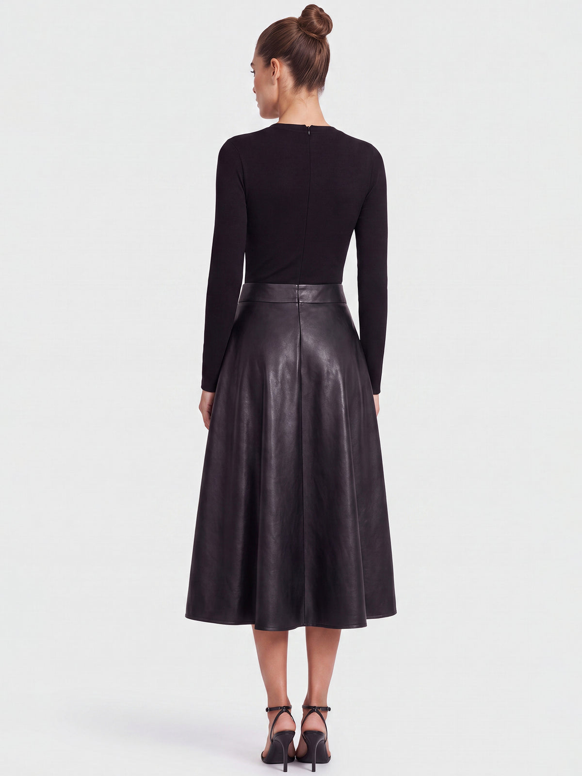 APART Midikleid im Materialmix mit Kunstlederrock | schwarz
