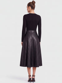 APART Midikleid im Materialmix mit Kunstlederrock | schwarz