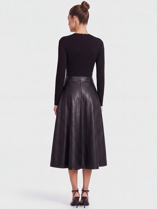 APART Midikleid im Materialmix mit Kunstlederrock | schwarz image 1