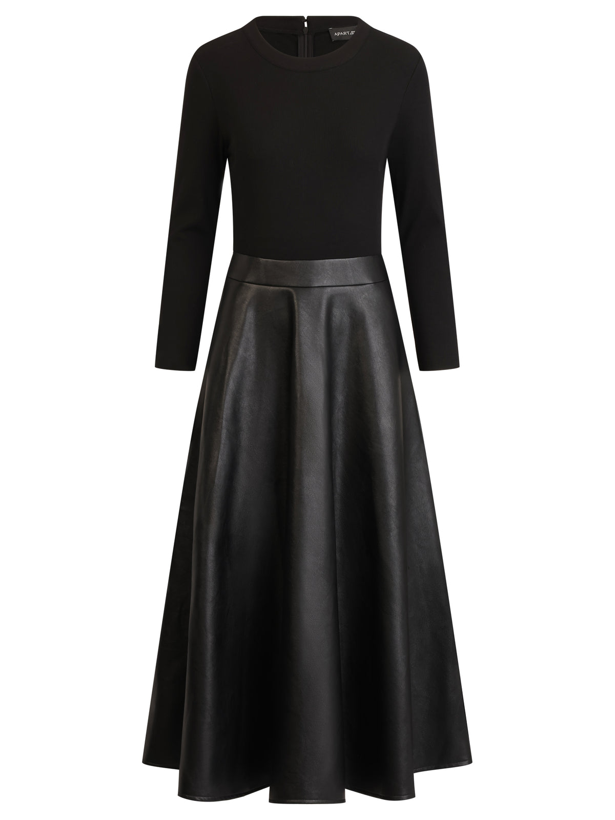 APART Midikleid im Materialmix mit Kunstlederrock | schwarz