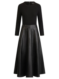 APART Midikleid im Materialmix mit Kunstlederrock | schwarz