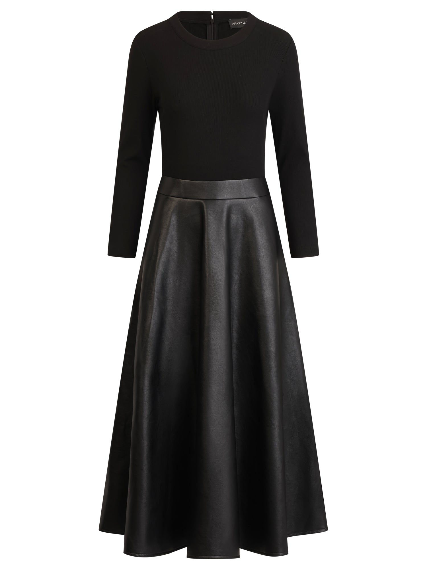 APART Midikleid im Materialmix mit Kunstlederrock | schwarz