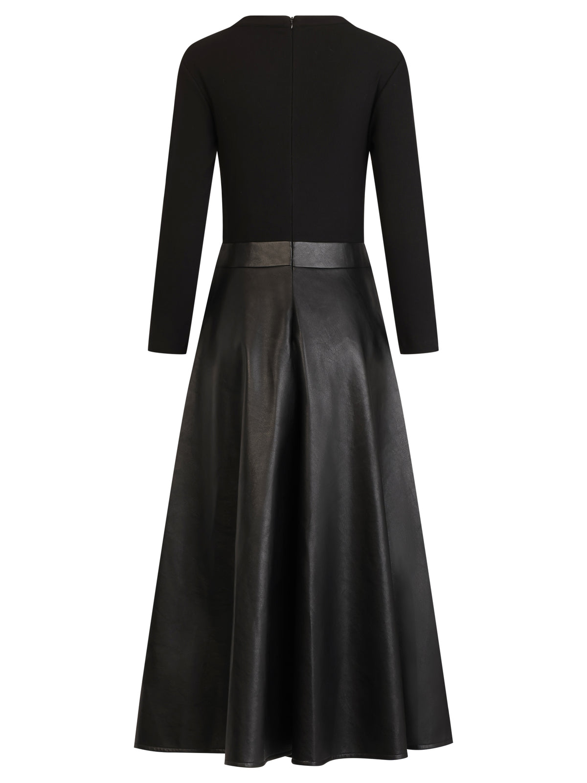 APART Midikleid im Materialmix mit Kunstlederrock | schwarz