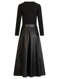 APART Midikleid im Materialmix mit Kunstlederrock | schwarz