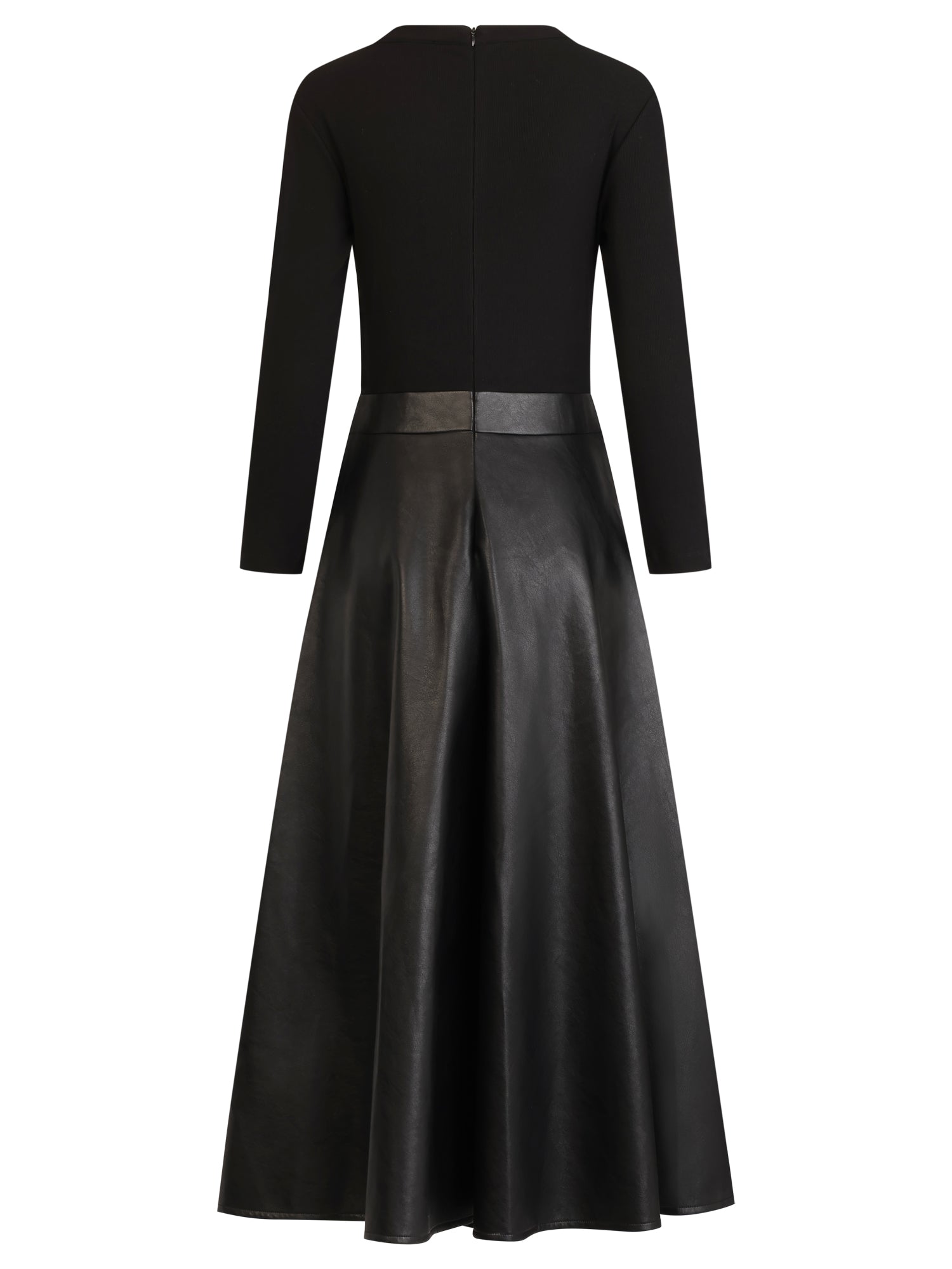 APART Midikleid im Materialmix mit Kunstlederrock | schwarz