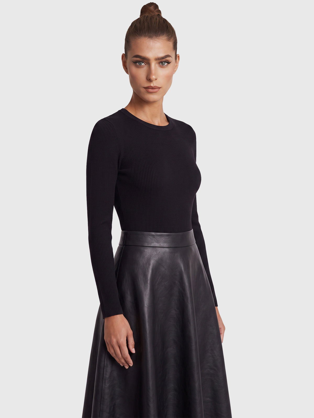 APART Midikleid im Materialmix mit Kunstlederrock | schwarz