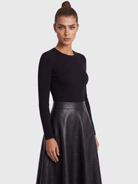 APART Midikleid im Materialmix mit Kunstlederrock | schwarz
