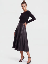APART Midikleid im Materialmix mit Kunstlederrock | schwarz