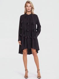 APART Oversized Kleid mit Organza-Blüten | schwarz