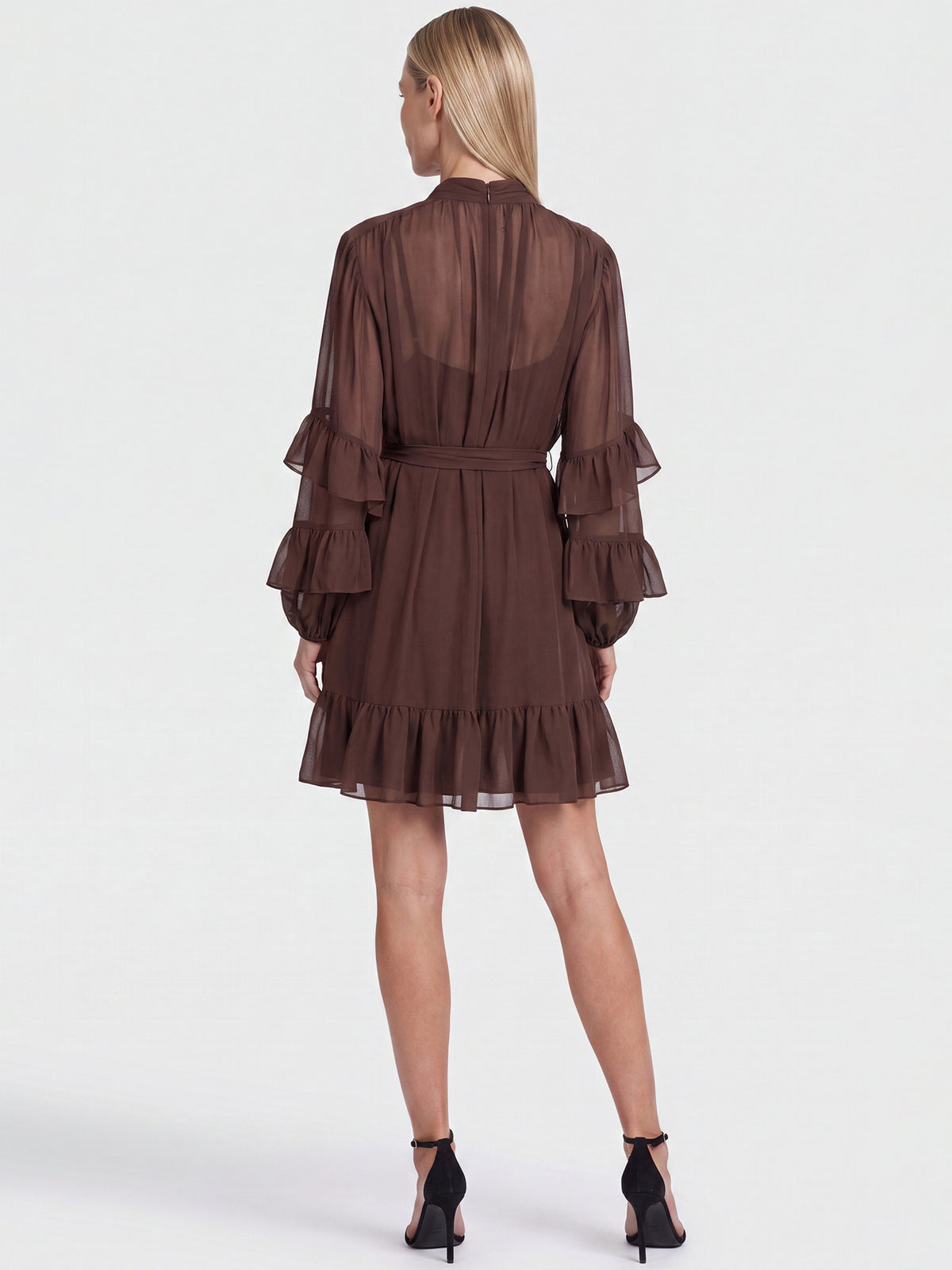 APART Oversized Chiffonkleid mit Rüschen | braun