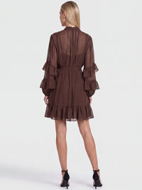APART Oversized Chiffonkleid mit Rüschen | braun
