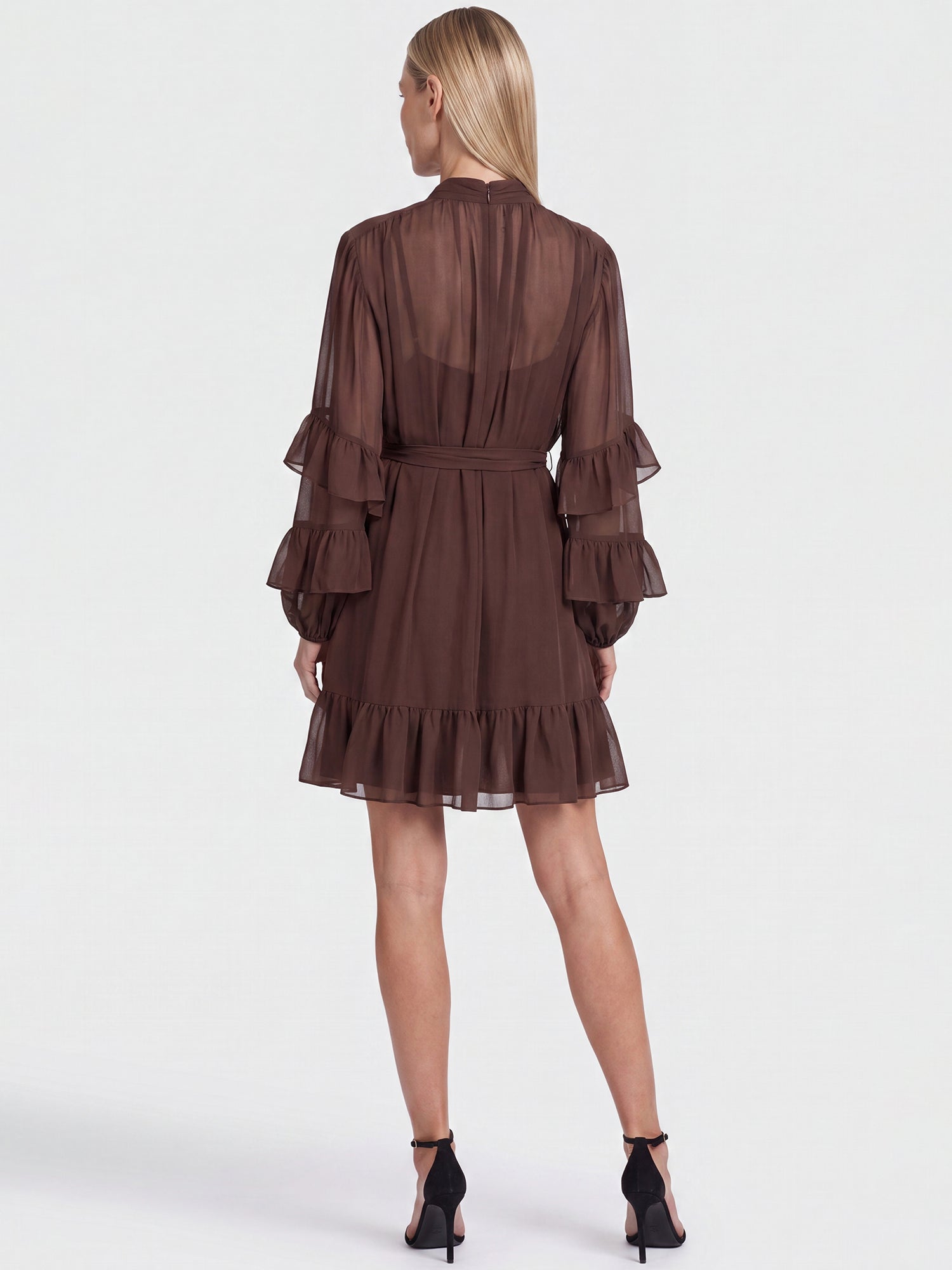 APART Oversized Chiffonkleid mit Rüschen | braun