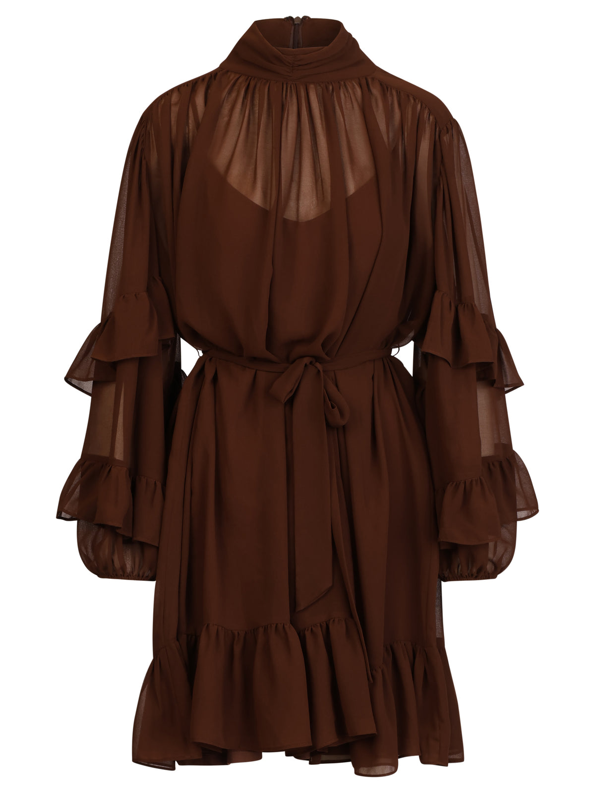 APART Oversized Chiffonkleid mit Rüschen | braun