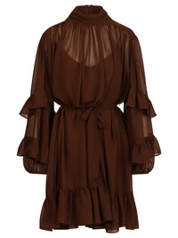 APART Oversized Chiffonkleid mit Rüschen | braun