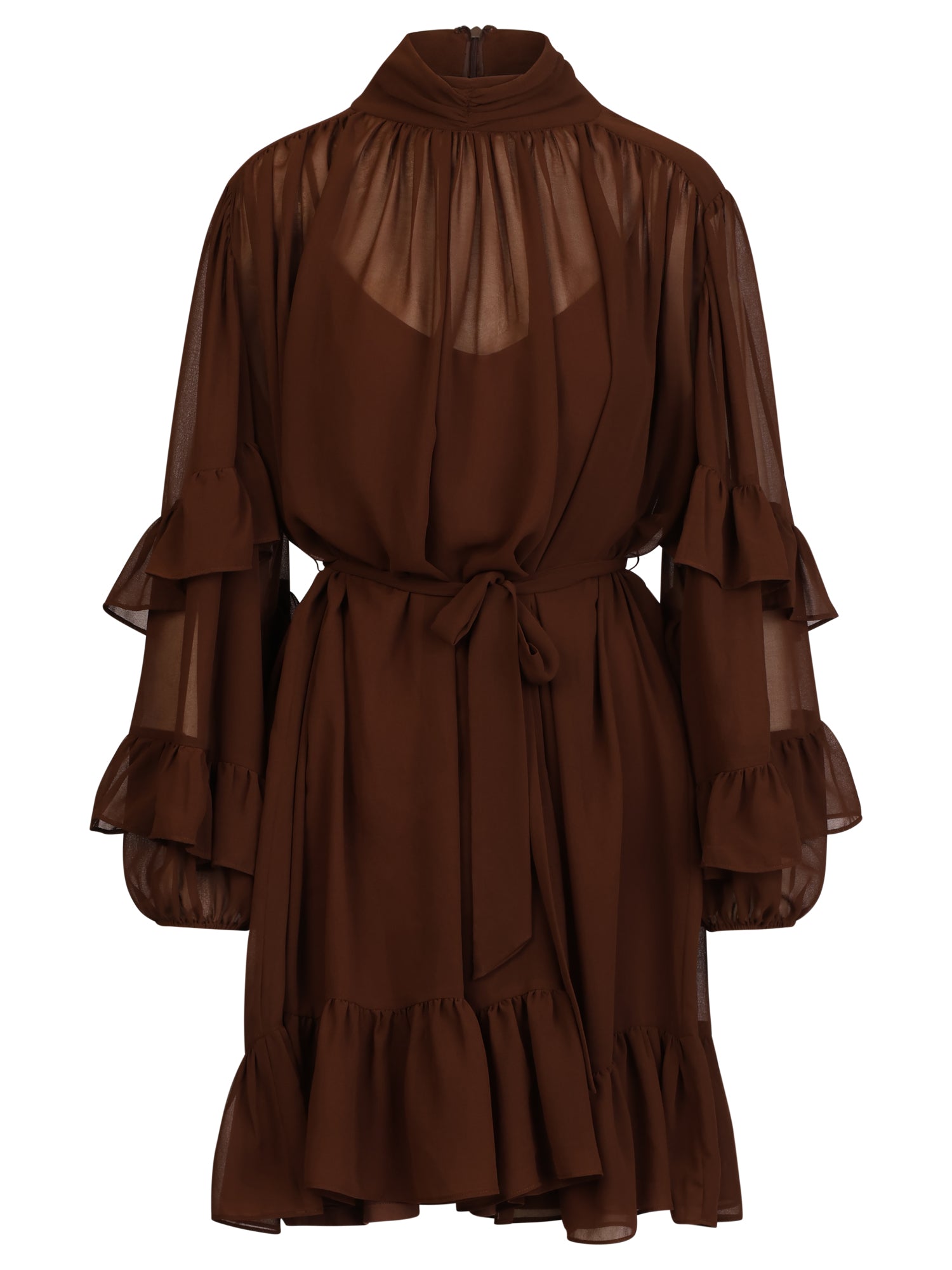 APART Oversized Chiffonkleid mit Rüschen | braun