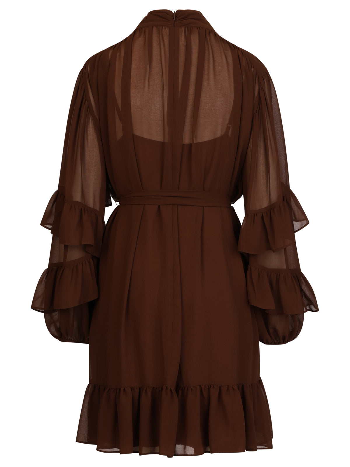 APART Oversized Chiffonkleid mit Rüschen | braun