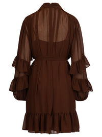 APART Oversized Chiffonkleid mit Rüschen | braun