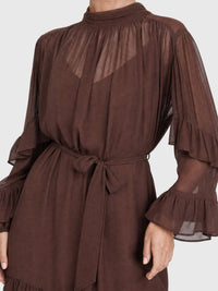 APART Oversized Chiffonkleid mit Rüschen | braun